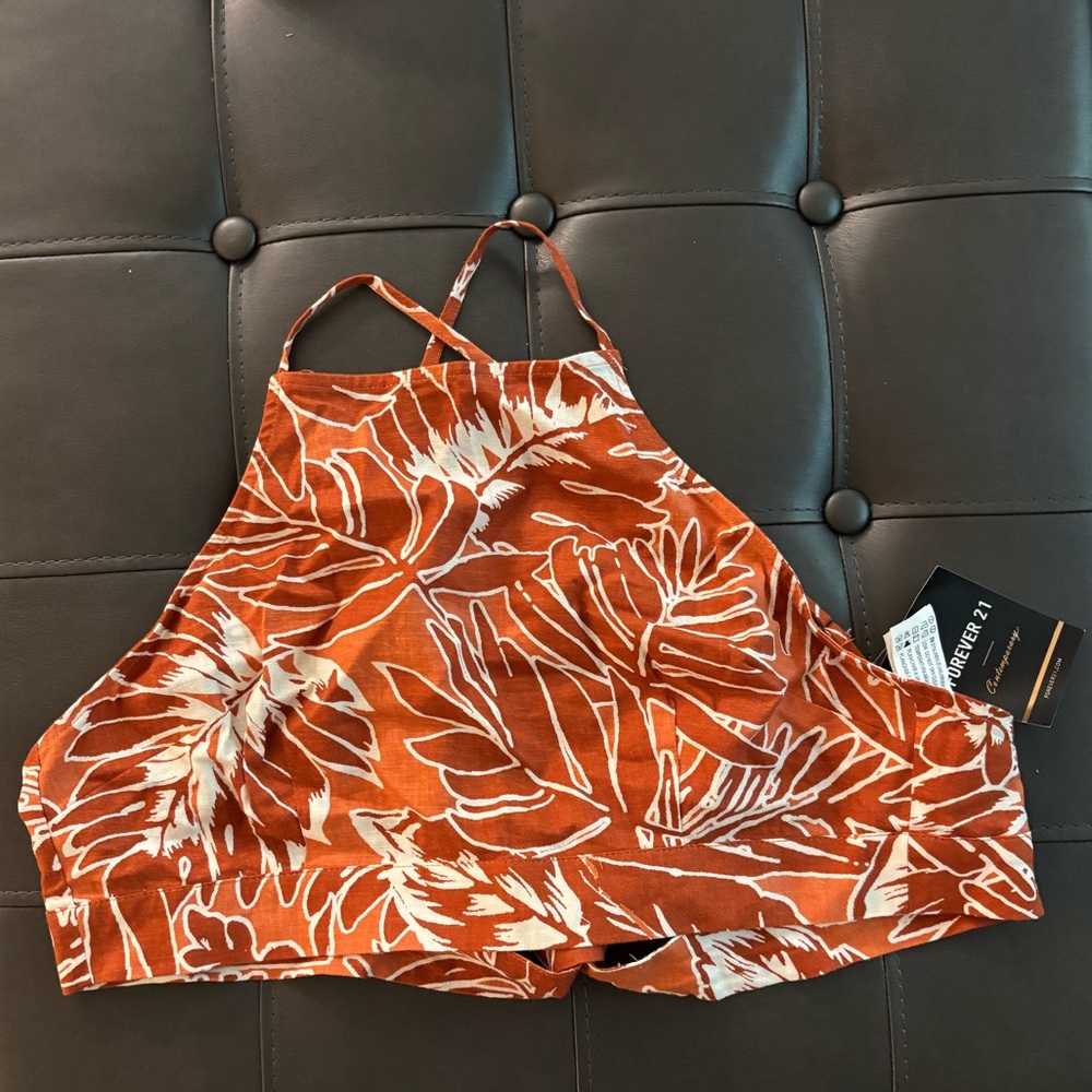 Forever 21 Brown and Orange Graphic Crop Top - Size S